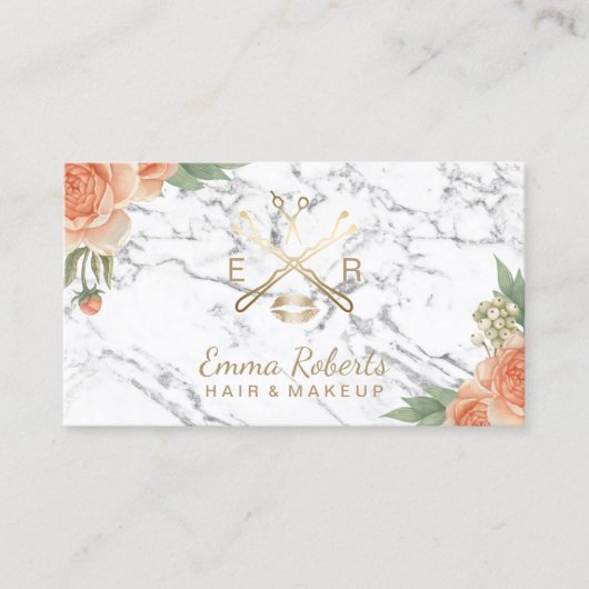 メイクアップアーティスト美容師フローラトレンディー大理石 名刺 (正面)