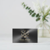 メイクアップアーティスト美容師ブラック&メタリック金ゴールド 名刺 (スタンド正面)