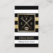 メイクアップアーティスト美容師ブラック&金ゴールドストライプ 名刺 (正面)