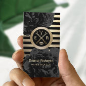 メイクアップアーティスト美容師ブラック&金ゴールドフローラ 名刺