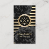 メイクアップアーティスト美容師ブラック&金ゴールドフローラ 名刺 (正面)