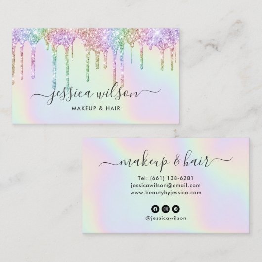 メイクアップアーティスト美容師ホログラフィックドリップシック 名刺 (正面/裏面)