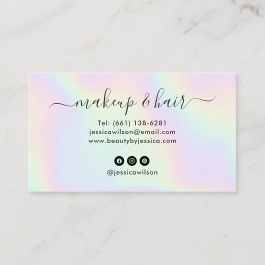 メイクアップアーティスト美容師ホログラフィックドリップシック 名刺 (裏面)