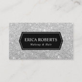 メイクアップアーティスト美容師モダンシルバーグリッター 名刺 (正面)