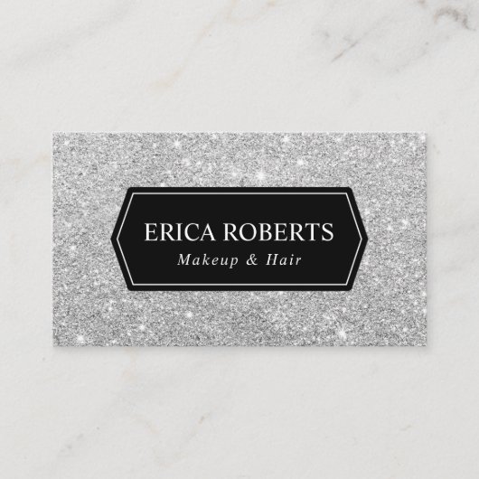 メイクアップアーティスト美容師モダンシルバーグリッター 名刺 (正面)