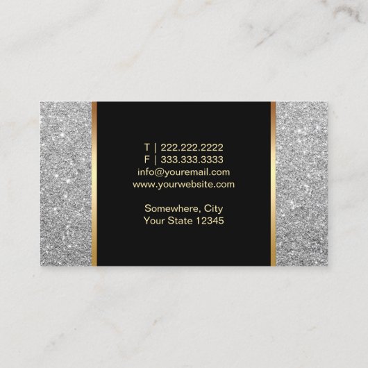 メイクアップアーティスト美容師モダンシルバーグリッター 名刺 (裏面)