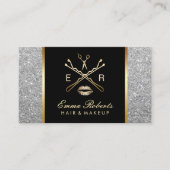 メイクアップアーティスト美容師モダンシルバーグリッター 名刺 (正面)