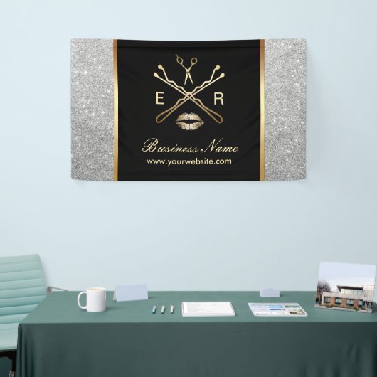 メイクアップアーティスト美容師モダンシルバーグリッター 横断幕 (トレードショー)