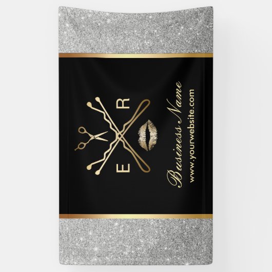 メイクアップアーティスト美容師モダンシルバーグリッター 横断幕 (縦)