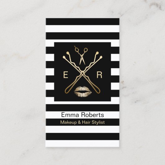 メイクアップアーティスト美容師モダンストライプサロン 名刺 (正面)