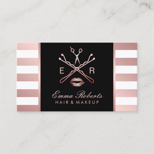 メイクアップアーティスト美容師モダンバラ金ゴールドストライプ 名刺 (正面)