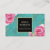 メイクアップアーティスト美容師モダンフローラティール（緑がかった色）金ゴールド 名刺 (正面)