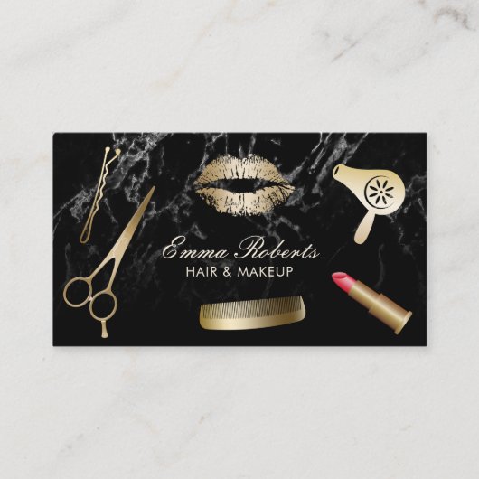 メイクアップアーティスト美容師モダンブラックマーブル 名刺 (正面)