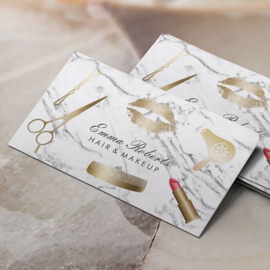 メイクアップアーティスト美容師モダンホワイトマーブル 名刺