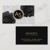 メイクアップアーティスト美容師モダンモノグラムフローラ 名刺 (正面/裏面)