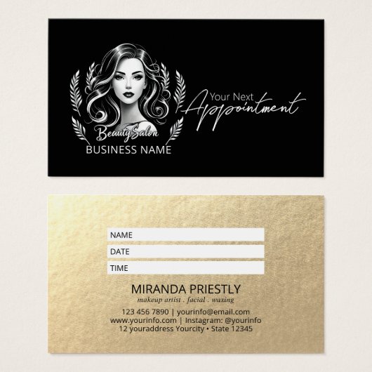 メイクアップアーティスト美容師モダン白黒金ゴールド (正面&裏面)