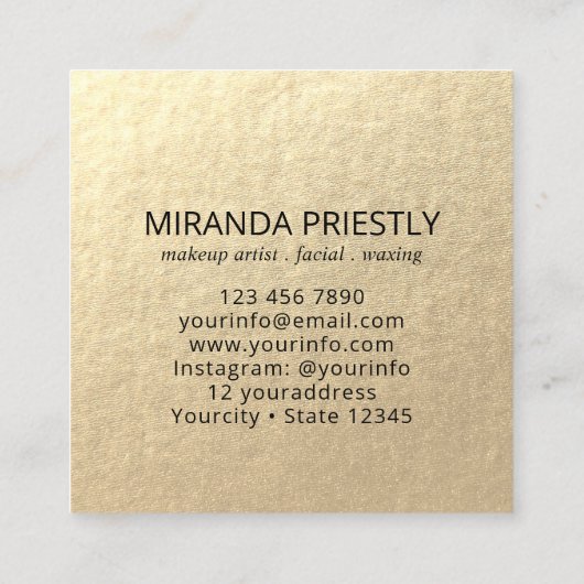 メイクアップアーティスト美容師モダン白黒金ゴールド スクエア名刺 (裏面)