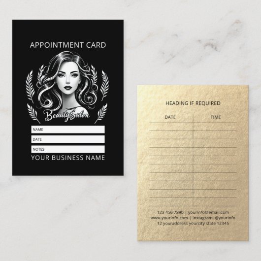 メイクアップアーティスト美容師モダン白黒金ゴールド 予約カード (正面/裏面)