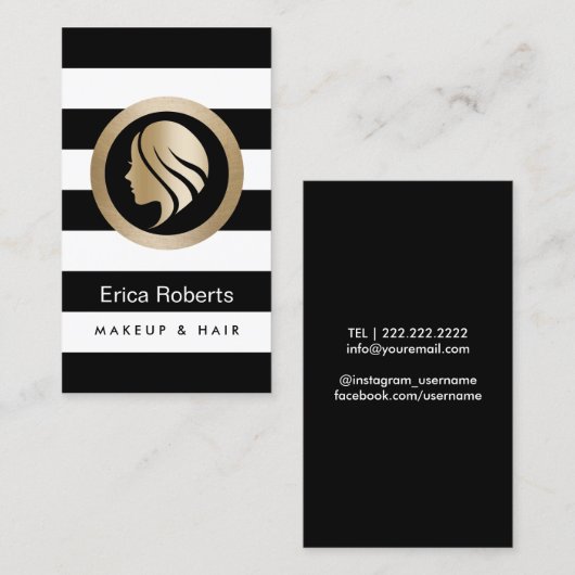 メイクアップアーティスト美容師モダン金ゴールドガールアイコン 名刺 (正面/裏面)