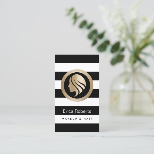 メイクアップアーティスト美容師モダン金ゴールドガールアイコン 名刺 (スタンド正面)