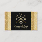 メイクアップアーティスト美容師モダン金ゴールドグリッター 名刺 (正面)