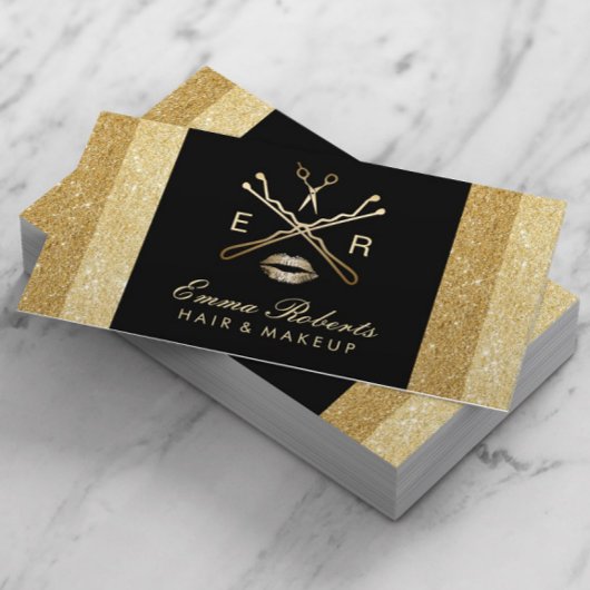 メイクアップアーティスト美容師モダン金ゴールドグリッター 名刺