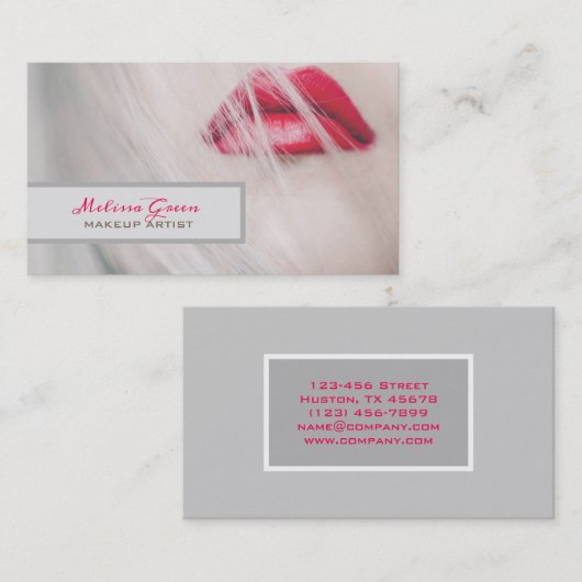 メイクアップアーティスト美容師レッドリップヘアサロン 名刺 (正面/裏面)
