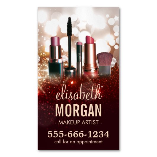 メイクアップアーティスト美容師光沢のあるグリッター輝く マグネット名刺 (正面縦)