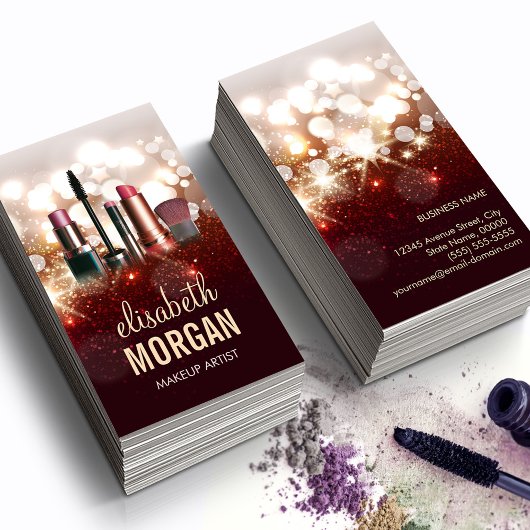 メイクアップアーティスト美容師光沢のあるグリッター輝く 名刺