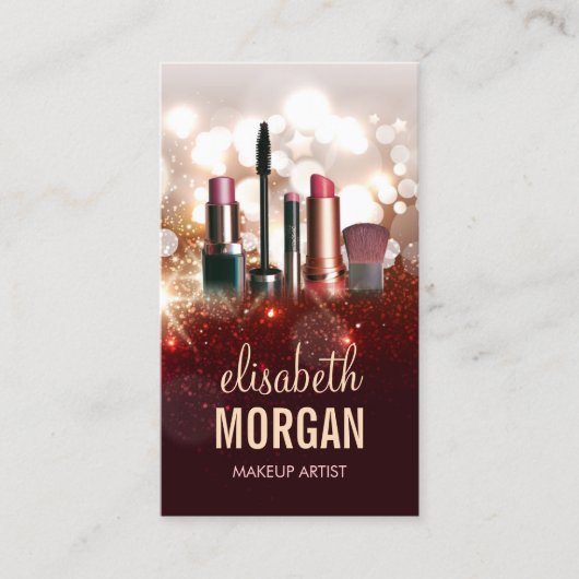 メイクアップアーティスト美容師光沢のあるグリッター輝く 名刺 (正面)
