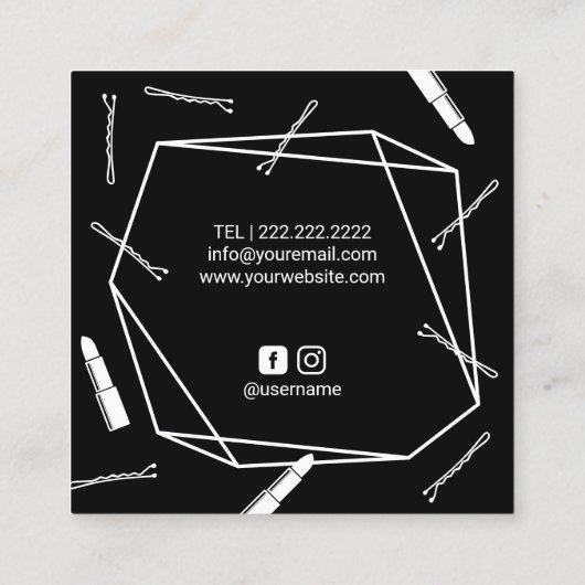 メイクアップアーティスト美容師幾何学的サロン ミニマル スクエア名刺 (裏面)