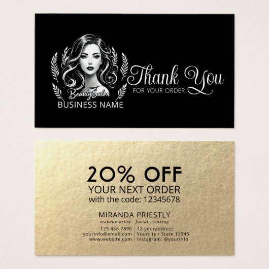 メイクアップアーティスト美容師白黒ありがとう (正面&裏面)