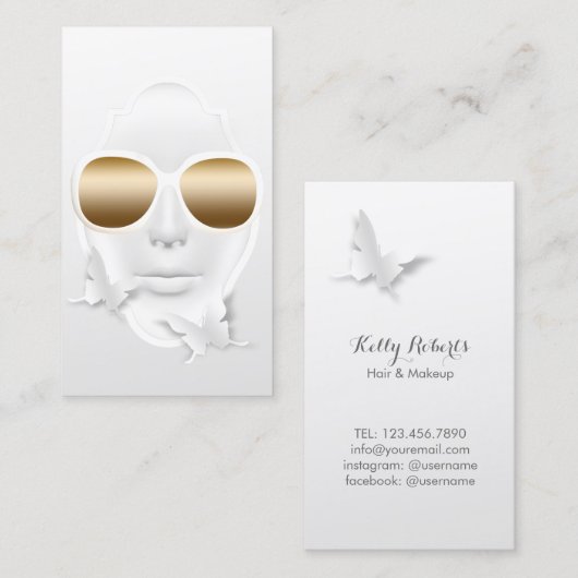 メイクアップアーティスト美容師紙アートバタフライ 名刺 (正面/裏面)