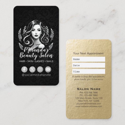 メイクアップアーティスト美容師美しいサロンラッシュブローズ 予約カード (正面/裏面)