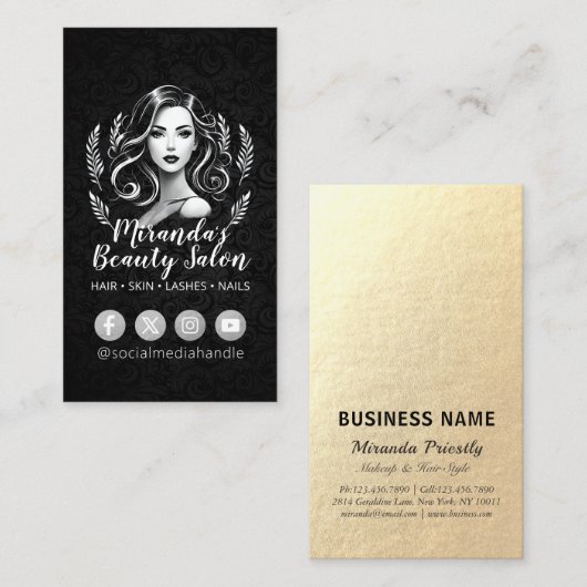 メイクアップアーティスト美容師美しいサロンラッシュブローズ 名刺 (正面/裏面)