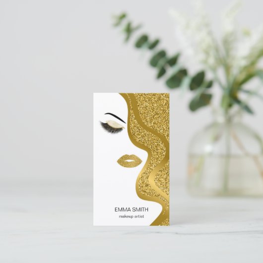 メイクアップアーティスト美容師金ゴールドグリッター事業 名刺 (スタンド正面)