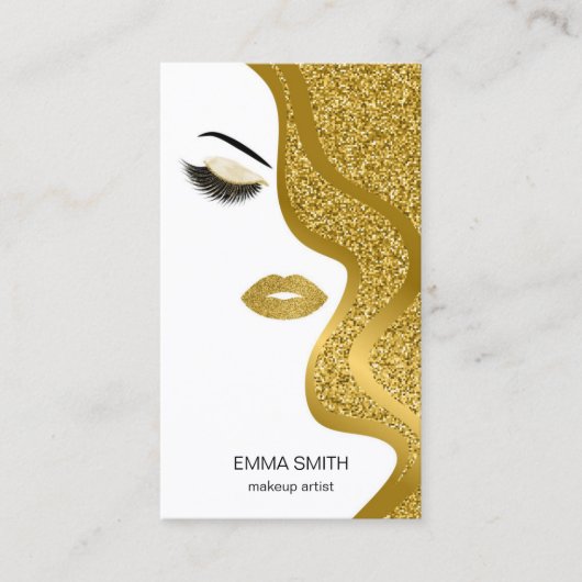 メイクアップアーティスト美容師金ゴールドグリッター事業 名刺 (正面)