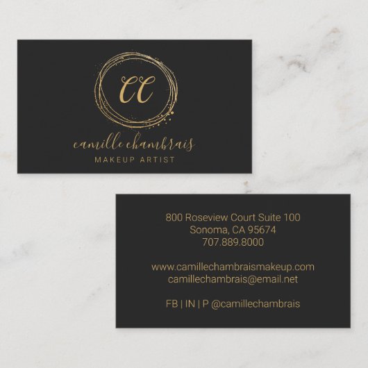メイクアップアーティスト美容師金ゴールドブラックミニマリスト 名刺 (正面/裏面)