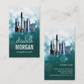 メイクアップアーティスト美容師-ティール（緑がかった色）ターコイズグリッター 名刺 (正面/裏面)