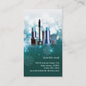 メイクアップアーティスト美容師-ティール（緑がかった色）ターコイズグリッター 名刺 (裏面)