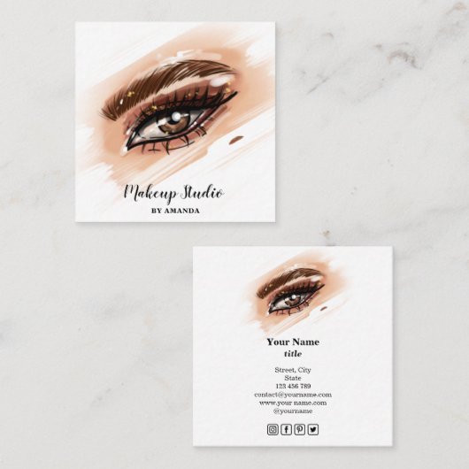 メイクアップアーティスト茶色の目の長いまつ スクエア名刺 (正面/裏面)