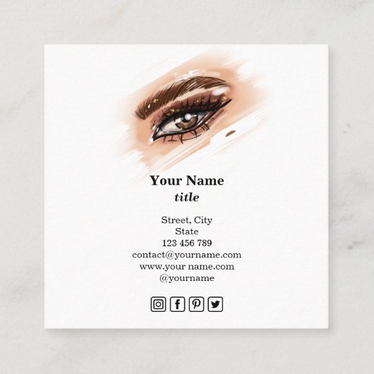 メイクアップアーティスト茶色の目の長いまつ スクエア名刺 (裏面)