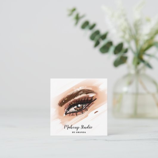 メイクアップアーティスト茶色の目の長いまつ スクエア名刺 (スタンド正面)