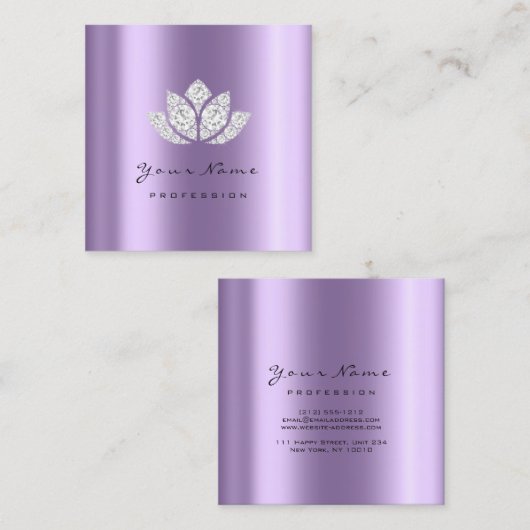 メイクアップアーティスト蓮マンダラダイヤモンドパープルクリスタル スクエア名刺 (正面/裏面)