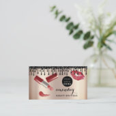 メイクアップアーティスト赤い口紅バラドリップQRロゴ写真 名刺 (スタンド正面)