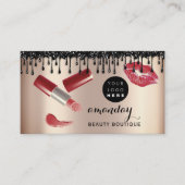 メイクアップアーティスト赤い口紅バラ写真QRロゴ 名刺 (正面)