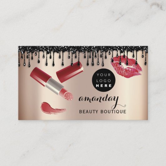 メイクアップアーティスト赤い口紅バラ写真QRロゴ 名刺 (正面)