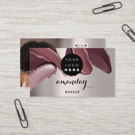 メイクアップアーティスト赤い口紅フォトQRコード赤面 名刺 (正面/裏面インサイチュ)