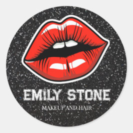 メイクアップアーティスト赤い唇とグリッター ラウンドシール