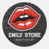 メイクアップアーティスト赤い唇とグリッター ラウンドシール (正面)